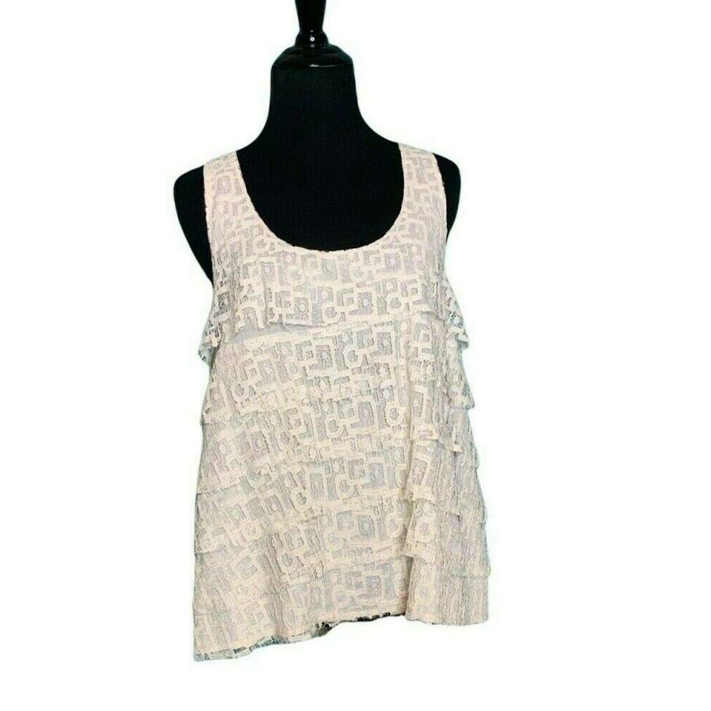 Patterson J. Kincaid cream lace tiered racer track top size small